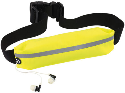 Hardloop heuptasje/buideltasje - fluor geel - 24 x 4,2 cm - Reflecterend - Spatwaterdicht