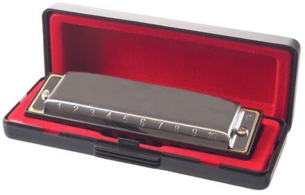 Harmonica Met Doos, 10 Gaten 20 Tones, Sleutel Van C Voor Beginners Kids, Zilver