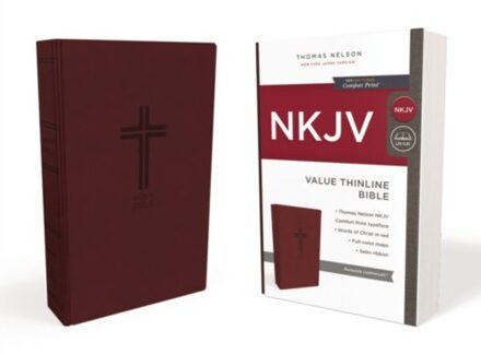 Harper Collins Us NKJV, Value Thinline Bible, Leathersoft, Burgundy, Red Letter, Comfort Print