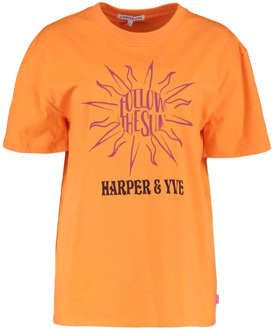 Harper & Yve Harper Yve T-shirt Ss24D300 Follow Harper & Yve , Orange , Dames - Xl,M,S