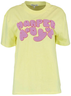 Harper & Yve Logo Print Korte Mouw T-shirt Harper & Yve , Yellow , Dames - L,S,Xs