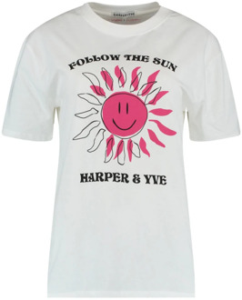 Harper & Yve Smiley Grafisch T-shirt Ss24D302 Harper & Yve , White , Dames - Xl,L,M,S,Xs