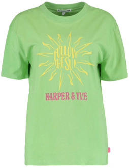 Harper & Yve Volg de zon T-shirt Ss24D300 Harper & Yve , Green , Dames - Xl,L,M,S,Xs