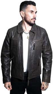 Harrington koeienhuid leren herenjack-Lima Bruin - 5XL