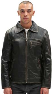 Harrington koeienhuid leren herenjack-Lima - maat S Zwart