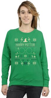 Harry Potter Dames/Dames Sweatshirt met Kerstpatroon (Iers Groen) - maat L