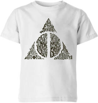 Harry Potter Deathly Hallows Text kinder t-shirt - Wit - 134/140 (9-10 jaar)