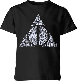 Harry Potter Deathly Hallows Text kinder t-shirt - Zwart - 122/128 (7-8 jaar)