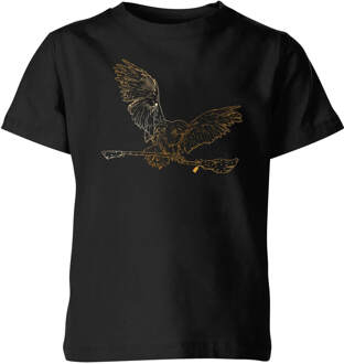 Harry Potter Hedwig Broom Gold kinder t-shirt - Zwart - 146/152 (11-12 jaar)