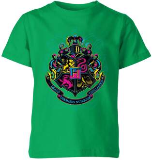 Harry Potter Hogwarts Neon Crest Kids' T-Shirt - Green - 98/104 (3-4 jaar) Groen - XS