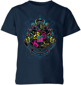 Harry Potter Hogwarts Neon Crest Kids' T-Shirt - Navy - 134/140 (9-10 jaar) - Navy blauw - L