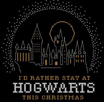 Harry Potter I'd Rather Stay At Hogwarts kerst t-shirt - Zwart - L