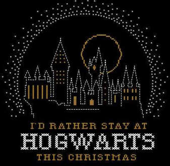 Harry Potter I'd Rather Stay At Hogwarts kerst t-shirt - Zwart - M