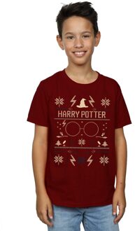 Harry Potter Jongens Kerstpatroon T-shirt (Bourgondië) - maat 7-8J / 122-128cm Bourgogne