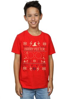 Harry Potter Jongens Kerstpatroon T-shirt (Rood) - maat 5-6J / 110-116cm