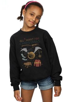 Harry Potter Meisjes All I Want For Christmas Sweatshirt (Zwart) - 5-6J / 110-116cm