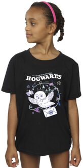 Harry Potter Meisjes Uil Brief Van Zweinstein Katoenen T-Shirt (Zwart) - maat 3-4J / 98-104cm