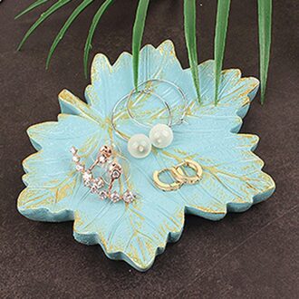 Hars Lade Kleine Schotel Sieraden Opslag Ring Ketting Opbergvak Trinket Gerecht Ring Armband Plaat Huishoudelijke Opslag licht blauw Leaf