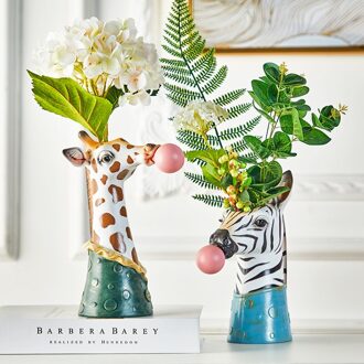Hars Succulenten Bloem Planter Plant Pot Vazen Mand Cartoon Dier Hoofd Voor Home Decor giraffe met zebra