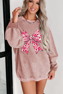 Hart Boog Wafel Gebreide Pullover Koraal