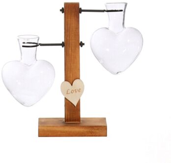 Hart Crystal Glazen Reageerbuis Vaas in Houten Stand Bloempotten voor Hydrocultuur Planten Tuin Decoratie