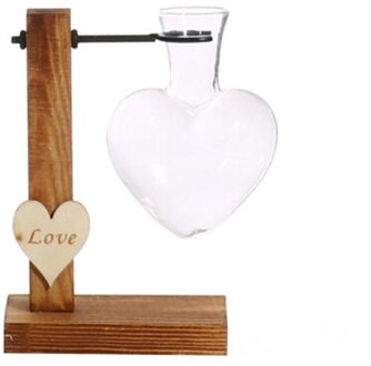 Hart Crystal Glazen Reageerbuis Vaas in Houten Stand Bloempotten voor Hydrocultuur Planten Tuin Decoratie