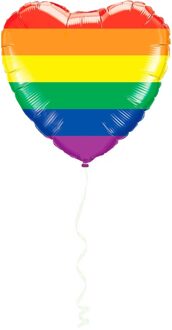 Hart folie ballon regenboog kleuren met helium 45 cm - Ballonnen Multikleur