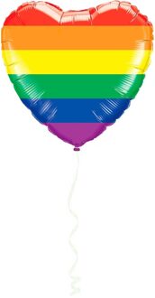 Hart folie ballon regenboog kleuren met helium 45 cm