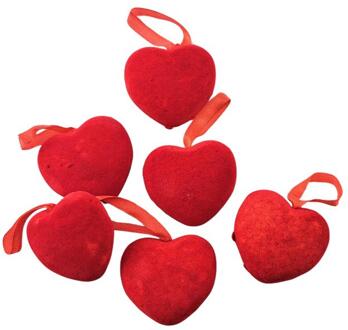 Hart hanger x6 liefde 5x4,5x2cm rood
