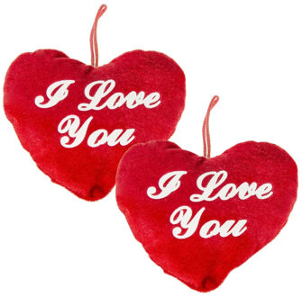 Hart kussen - 2x - rood - I Love You - 13 cm - pluche - Valentijn cadeau - hartjeskussen
