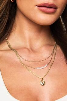 Hart Medaillon Parel Gelaagde Ketting, Gold - ONE SIZE