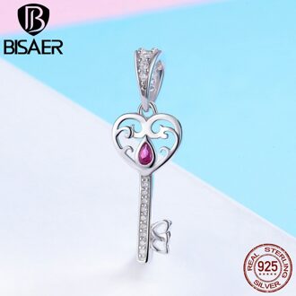 Hart Sleutel Echt 925 Sterling Zilveren Sleutel Van Hart Charms Crystal Cz Hanger Kralen Fit Voor Armbanden Diy Sieraden Maken ECC791