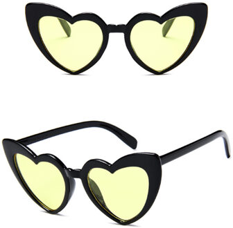 Hart Zonnebril Vrouwen Cat Eye Zonnebril Retro Liefde Hart Vormige Glazen Dames Winkelen Sunglass UV400 geel