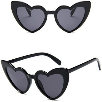 Hart Zonnebril Vrouwen Cat Eye Zonnebril Retro Liefde Hart Vormige Glazen Dames Winkelen Sunglass UV400 zwart