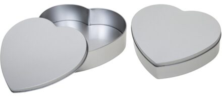 Hartje cadeau opbergblik/bewaarblik - 2x - 18 x 17 cm - Cadeauverpakking - zilver - Valentijn