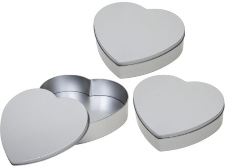 Hartje cadeau opbergblik/bewaarblik - 3x - 18 x 17 cm - Cadeauverpakking - zilver - Valentijn