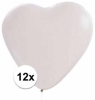 Hartjes ballonnen - 12x stuks - wit - 27 cm - bruiloft decoratie