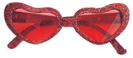 Hartjes bril glitter rood Rood - Zalm