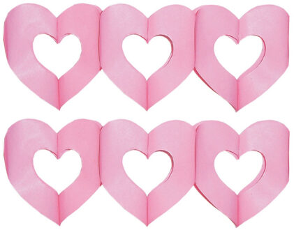 Hartjes feest slinger - 2x stuks - roze - 300 cm - papier - Feestartikelen - versieringen - bruiloft