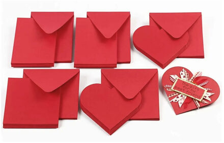 Hartjes kaarten - 40x - rood - enveloppen - valentijn - bruiloft - uitnodigingen