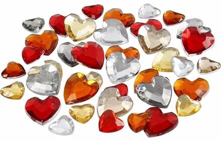 Hartjes strass steentjes rood mix - 360x stuks - verschillende maten Multi