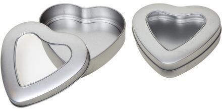 Hartjes vorm opbergblik/bewaarblik met venster - 2x - 13 x 13 x 3 cm - Cadeauverpakking