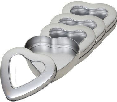 Hartjes vorm opbergblik/bewaarblik met venster - 4x - 13 x 13 x 3 cm - Cadeauverpakking