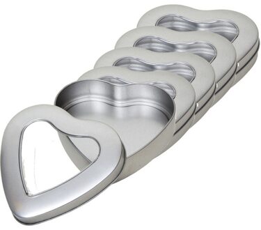 Hartjes vorm opbergblik/bewaarblik met venster - 5x - 13 x 13 x 3 cm - Cadeauverpakking