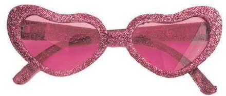 Hartjesbril glitter roze
