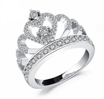 Hartvorm Kroon Ring Vrouwen Zilveren Sieraden Vinger Ringen Voor Vrouwen Rhinestone Volledige Crystal Ring Vrouwelijke Trouwringen Dames 10