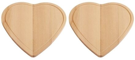 Hartvormig houten plank - 2x - 16 x 16 cm - Snijplank/serveerplank/broodplank