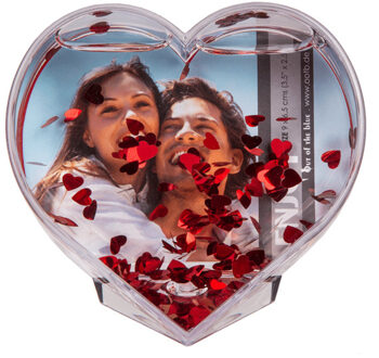 Hartvormige 3D fotolijst met hartjes confetti - 9 x 9 cm - Valentijnsdag cadeau