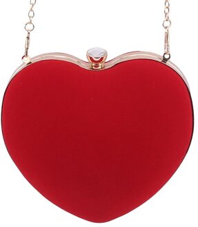 Hartvormige Diamanten Vrouwen Avondtassen Keten Schoudertas Purse Dag Koppelingen Avondtassen Voor Party Wedding rood