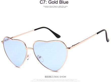 Hartvormige Zonnebril Vrouwen Metalen Frame Reflecterende Lens Zon Zonnebril Mannen Spiegel Oculos De Sol UV400 Blauw